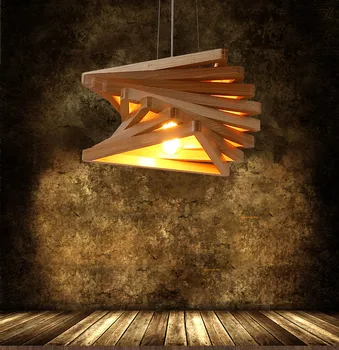 Vintage Retro Loft Trojuholník drevený Rám Dubové Drevené Visí Lampa s LED E27 AC 110/220V Edison Žiarovka Prívesok Svetla Svietidlo