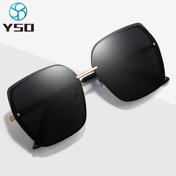 YSO 2020 Fashion Square Ženy slnečné Okuliare Kovový Rám Polarizované UV400 Ochrana Nadrozmerné Okuliare Lady Jazdy Okuliare 2051
