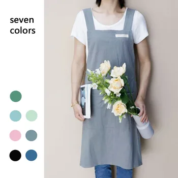 Zástera Japonských a kórejských jednoduché zástera denim zástera bavlny a ľanu farbou, blúzky, kuchyňa Kvetinárstvo kaviareň zástera