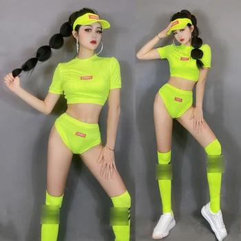 Ženy Pól Tanečné Oblečenie Žiarivkové svetlo Zelený Top Šortky Jazz Dance Výkon Cheerleading Kostým pre Dospelých Hip Hop Oblečenie DNV16147
